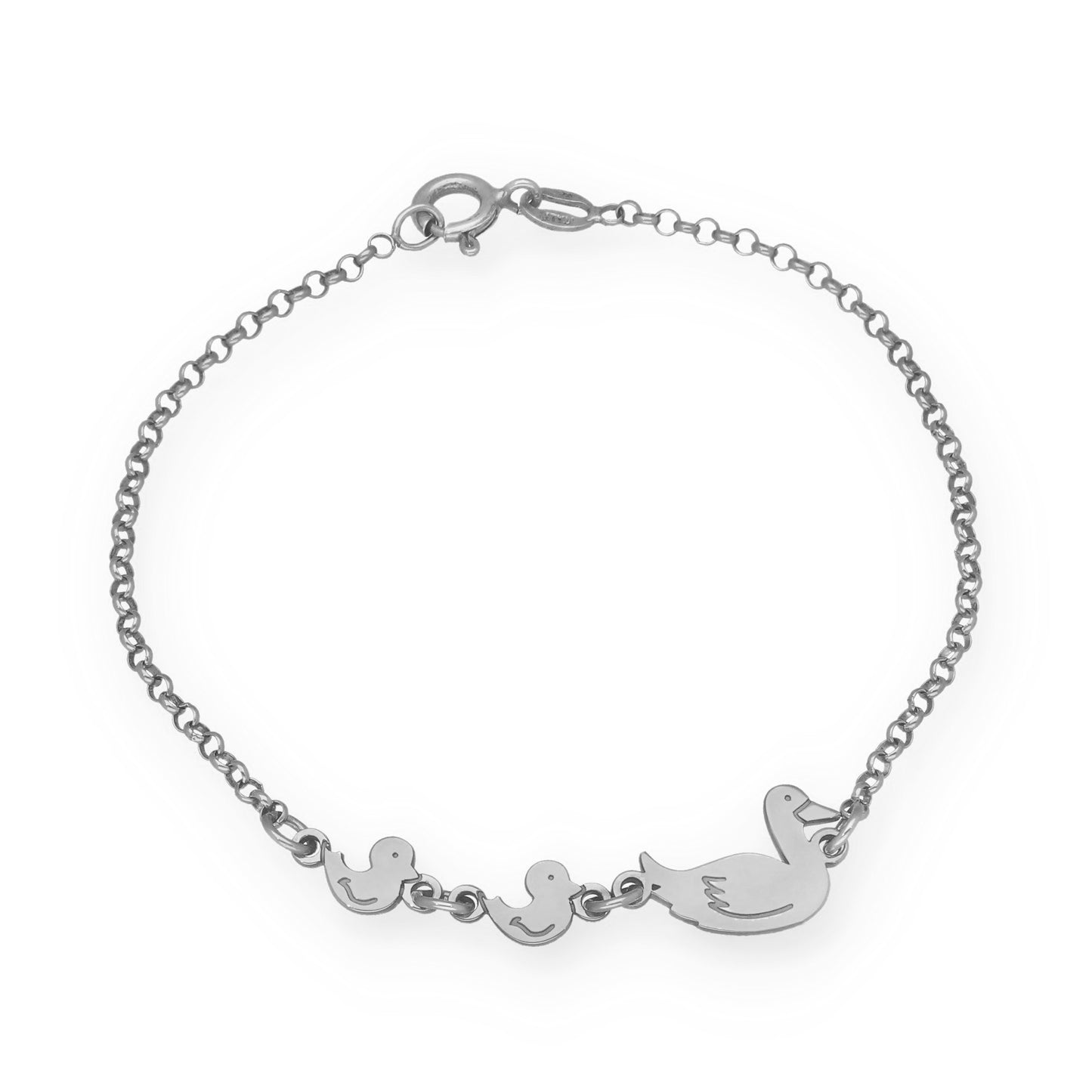 Pulsera Patitos en Plata de Ley 925 y baño Oro Rosa 18k