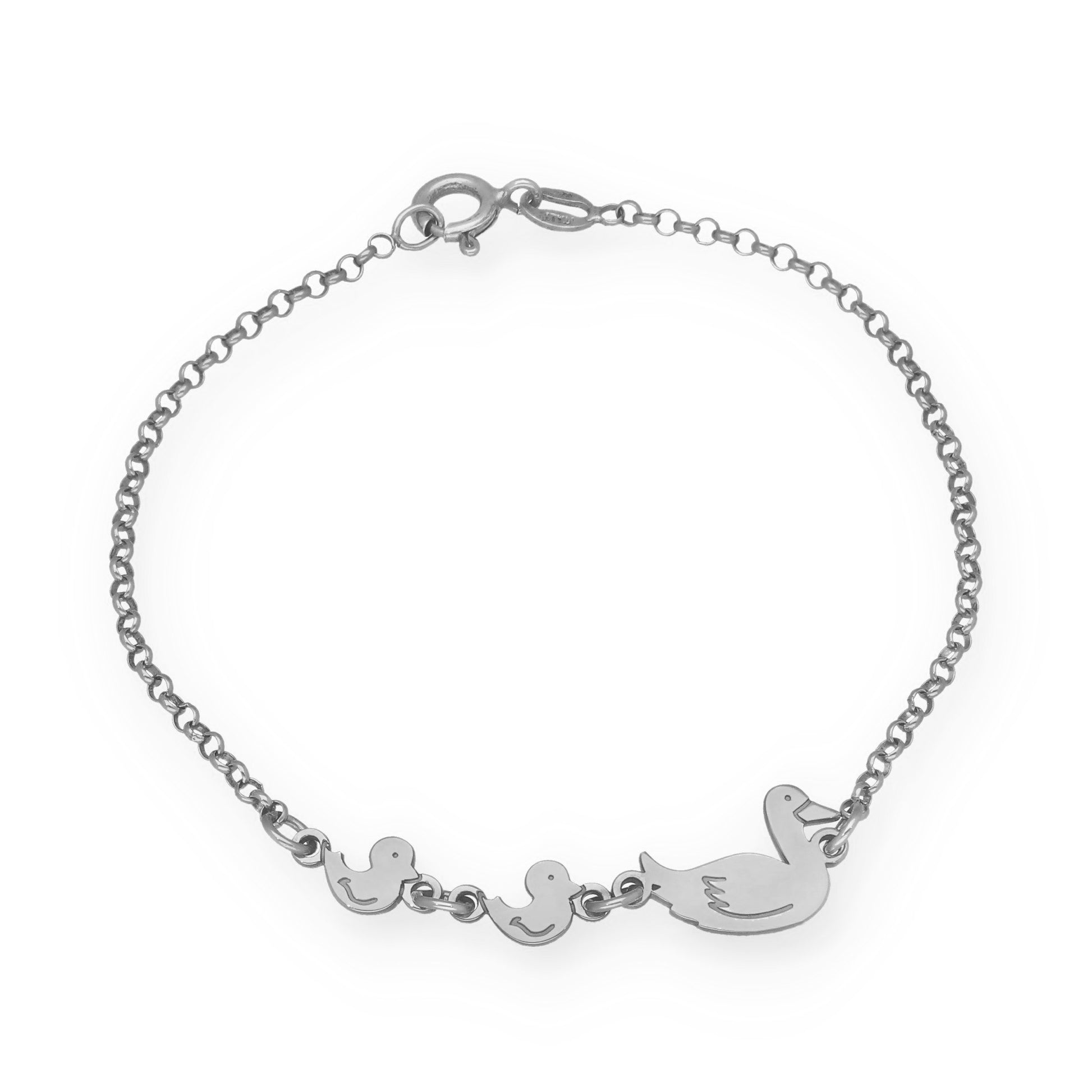 Pulsera Patitos en Plata de Ley 925 y baño Oro Rosa 18k