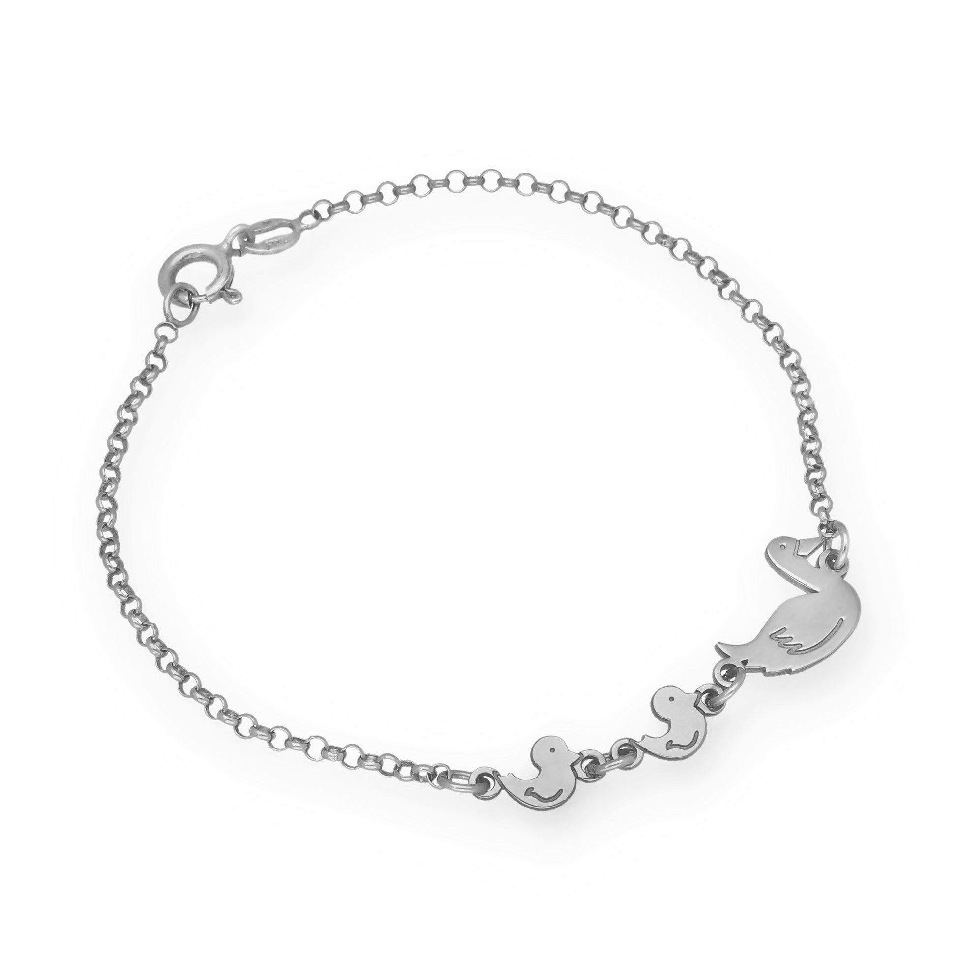 Pulsera Patitos en Plata de Ley 925 y baño Oro Rosa 18k