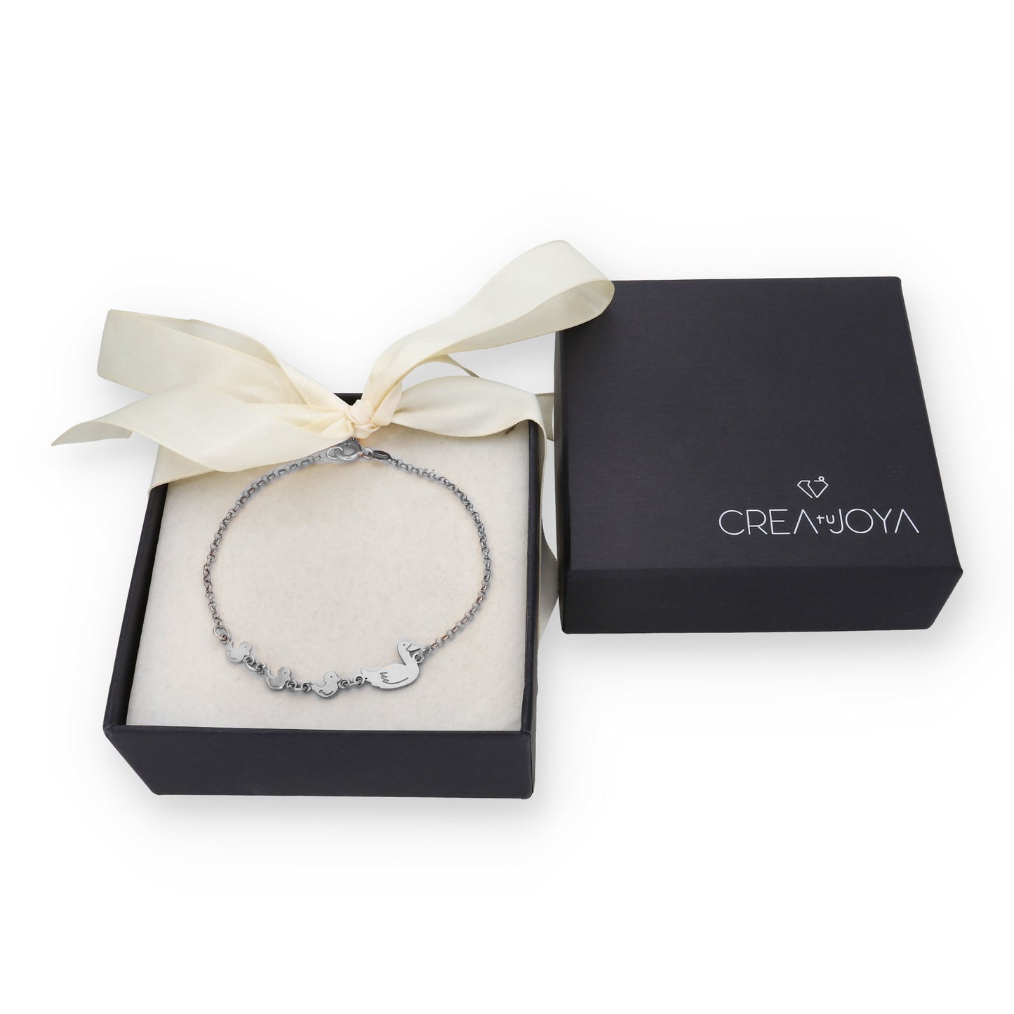 Pulsera Patitos en Plata de Ley 925 y baño Oro Rosa 18k