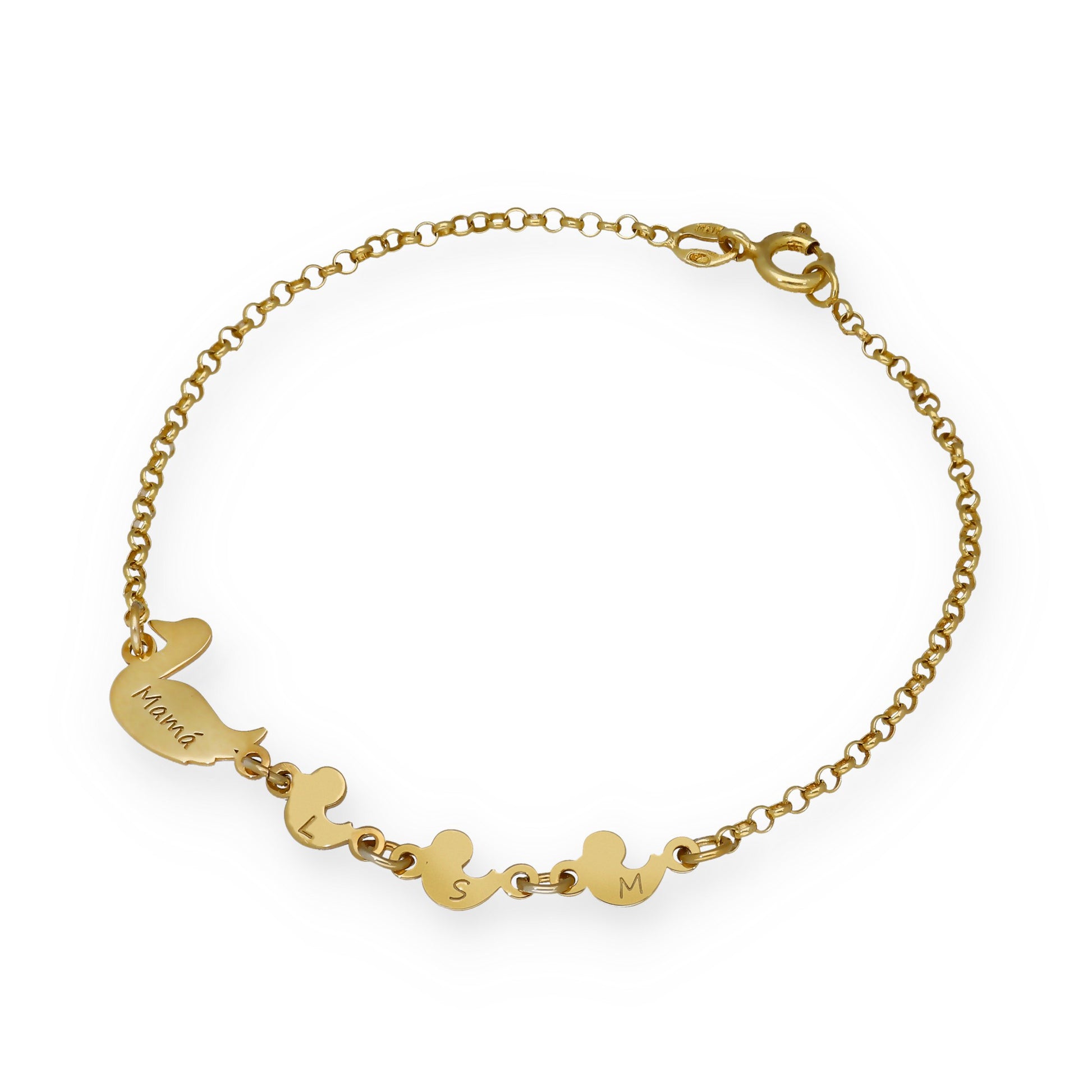 Pulsera Patitos en Plata de Ley 925 y baño Oro Rosa 18k