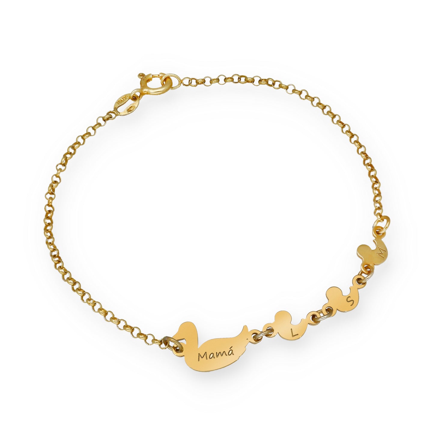 Pulsera Patitos en Plata de Ley 925 y baño Oro Rosa 18k