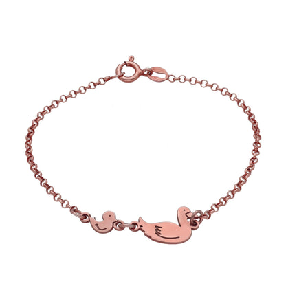 Pulsera Patitos en Plata de Ley 925 y baño Oro Rosa 18k