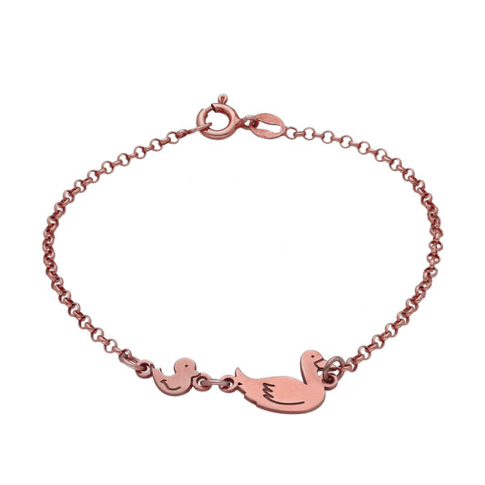 Pulsera Patitos en Plata de Ley 925 y baño Oro Rosa 18k