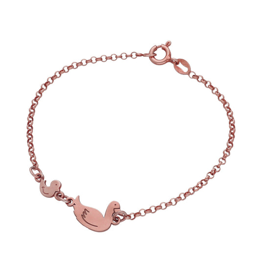 Pulsera Patitos en Plata de Ley 925 y baño Oro Rosa 18k