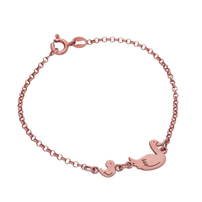 Pulsera Patitos en Plata de Ley 925 y baño Oro Rosa 18k