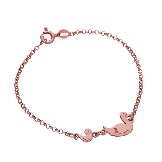 Pulsera Patitos en Plata de Ley 925 y baño Oro Rosa 18k