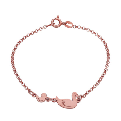 Pulsera Patitos en Plata de Ley 925 y baño Oro Rosa 18k