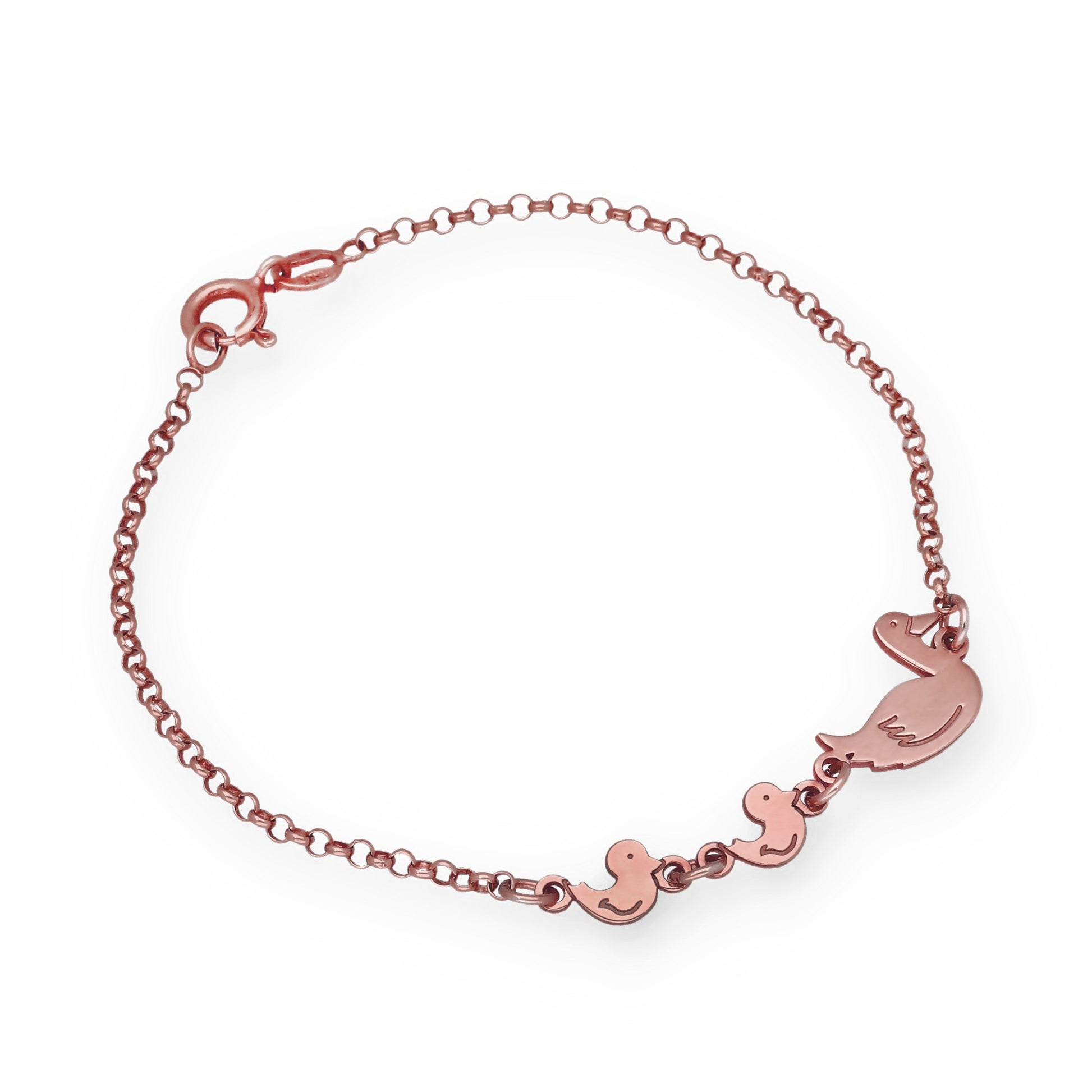 Pulsera Patitos en Plata de Ley 925 y baño Oro Rosa 18k