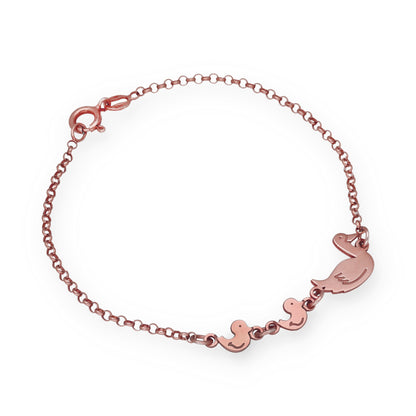 Pulsera Patitos en Plata de Ley 925 y baño Oro Rosa 18k