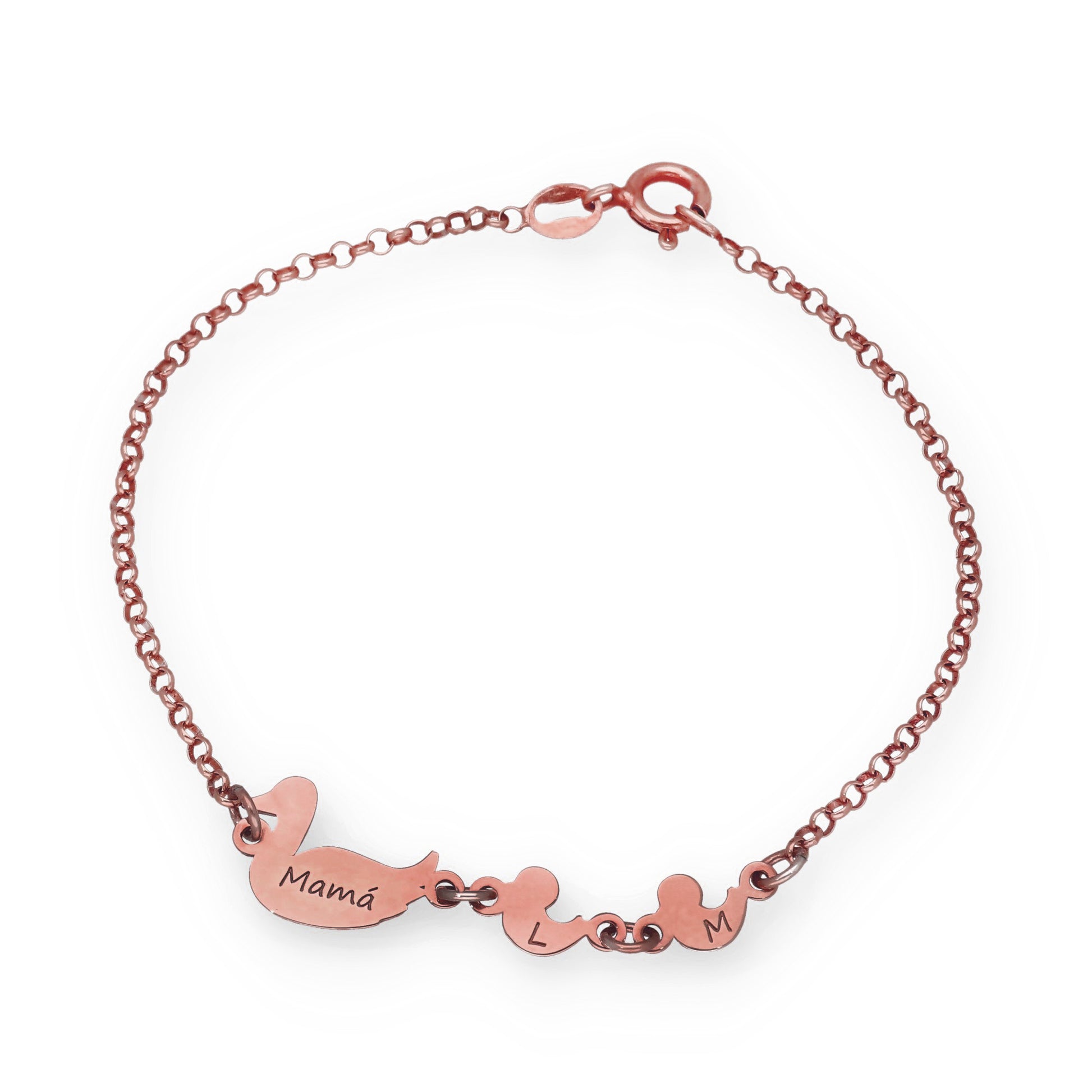 Pulsera Patitos en Plata de Ley 925 y baño Oro Rosa 18k