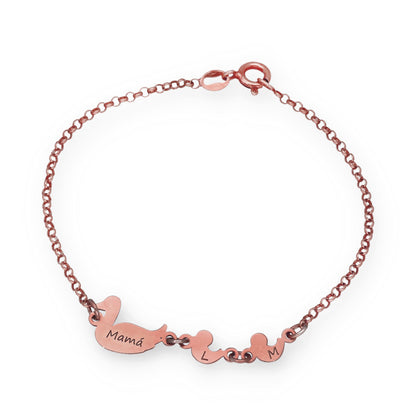 Pulsera Patitos en Plata de Ley 925 y baño Oro Rosa 18k