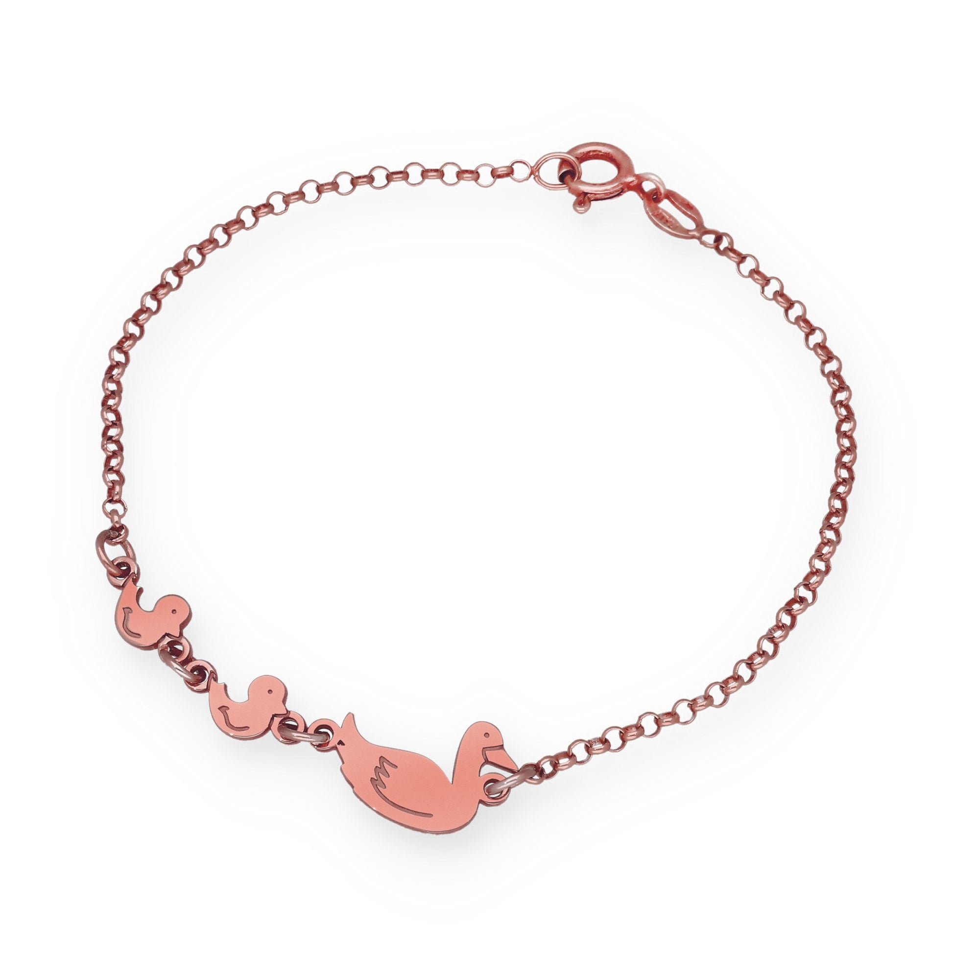 Pulsera Patitos en Plata de Ley 925 y baño Oro Rosa 18k