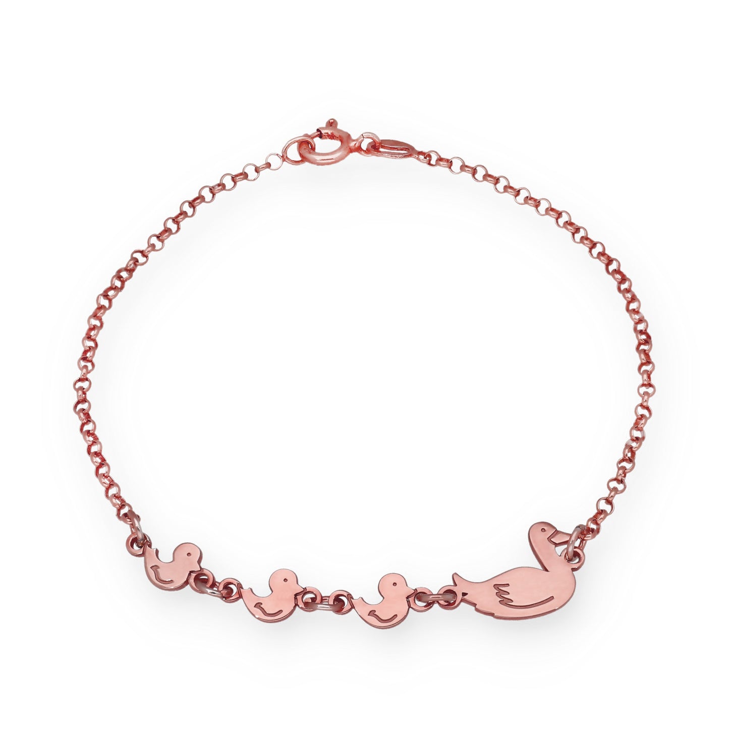Pulsera Patitos en Plata de Ley 925 y baño Oro Rosa 18k
