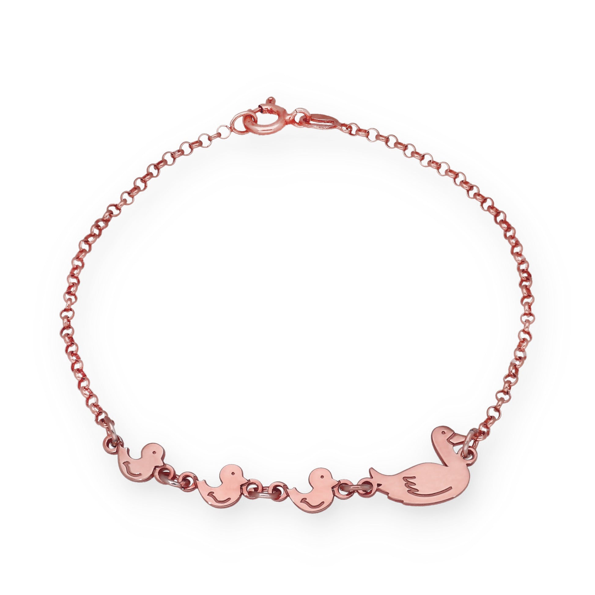 Pulsera Patitos en Plata de Ley 925 y baño Oro Rosa 18k