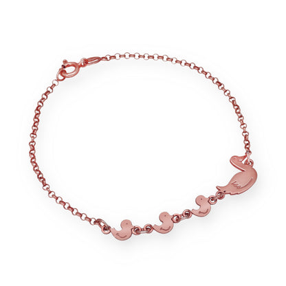 Pulsera Patitos en Plata de Ley 925 y baño Oro Rosa 18k