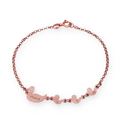 Pulsera Patitos en Plata de Ley 925 y baño Oro Rosa 18k
