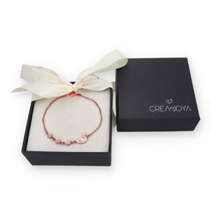 Pulsera Patitos en Plata de Ley 925 y baño Oro Rosa 18k