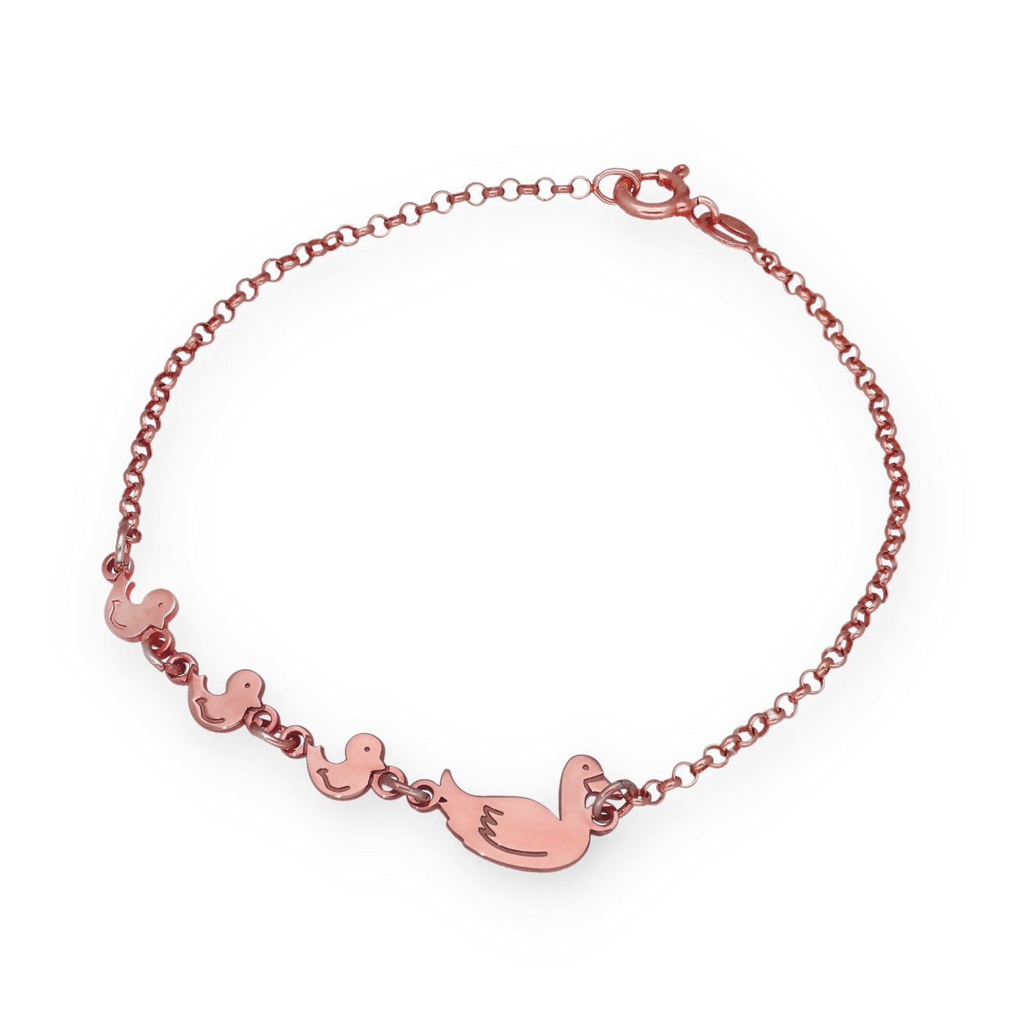 Pulsera Patitos en Plata de Ley 925 y baño Oro Rosa 18k