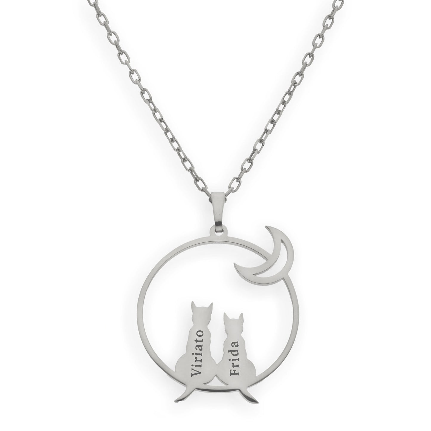 Colgante Gato y Luna en Plata de Ley 925