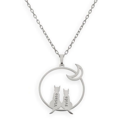 Colgante Gato y Luna en Plata de Ley 925