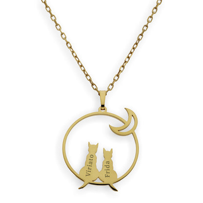 Colgante Gato y Luna en Plata de Ley 925