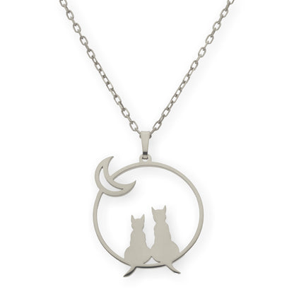 Colgante Gato y Luna en Plata de Ley 925 y baño Oro 18k