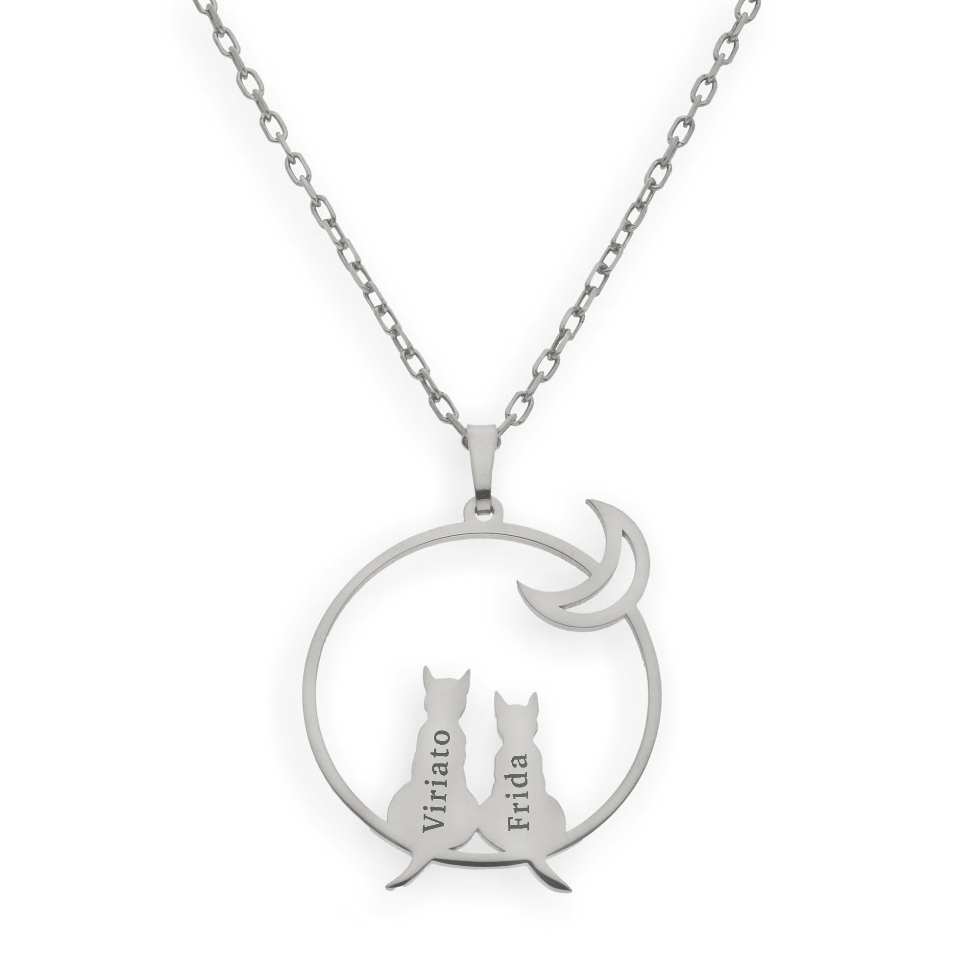 Colgante Gato y Luna en Plata de Ley 925 y baño Oro rosa 18k