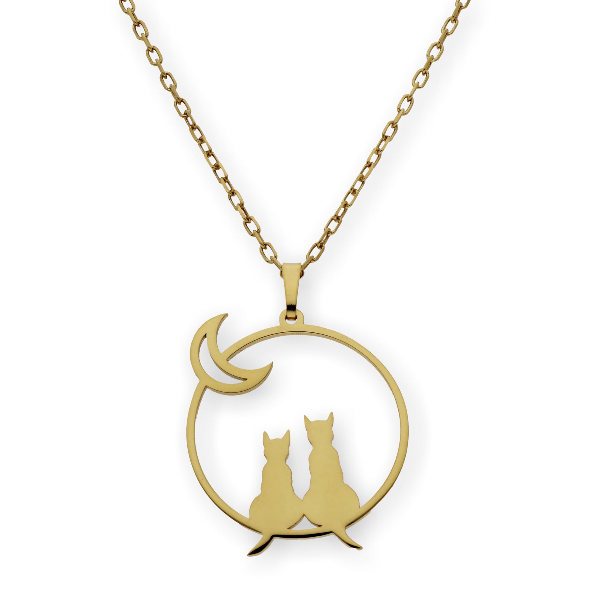 Colgante Gato y Luna en Plata de Ley 925 y baño Oro rosa 18k