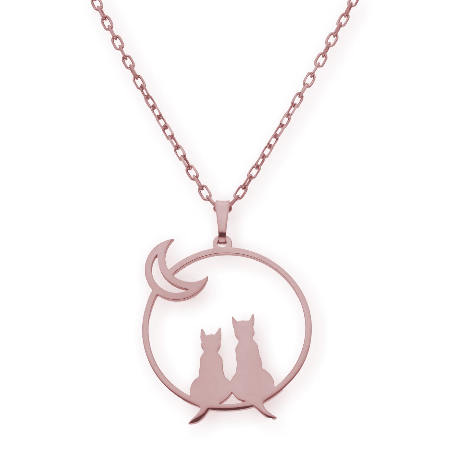Colgante Gato y Luna en Plata de Ley 925 y baño Oro rosa 18k