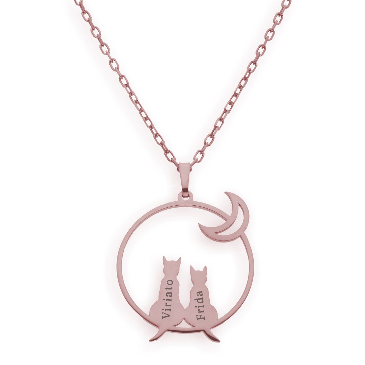 Colgante Gato y Luna en Plata de Ley 925 y baño Oro rosa 18k