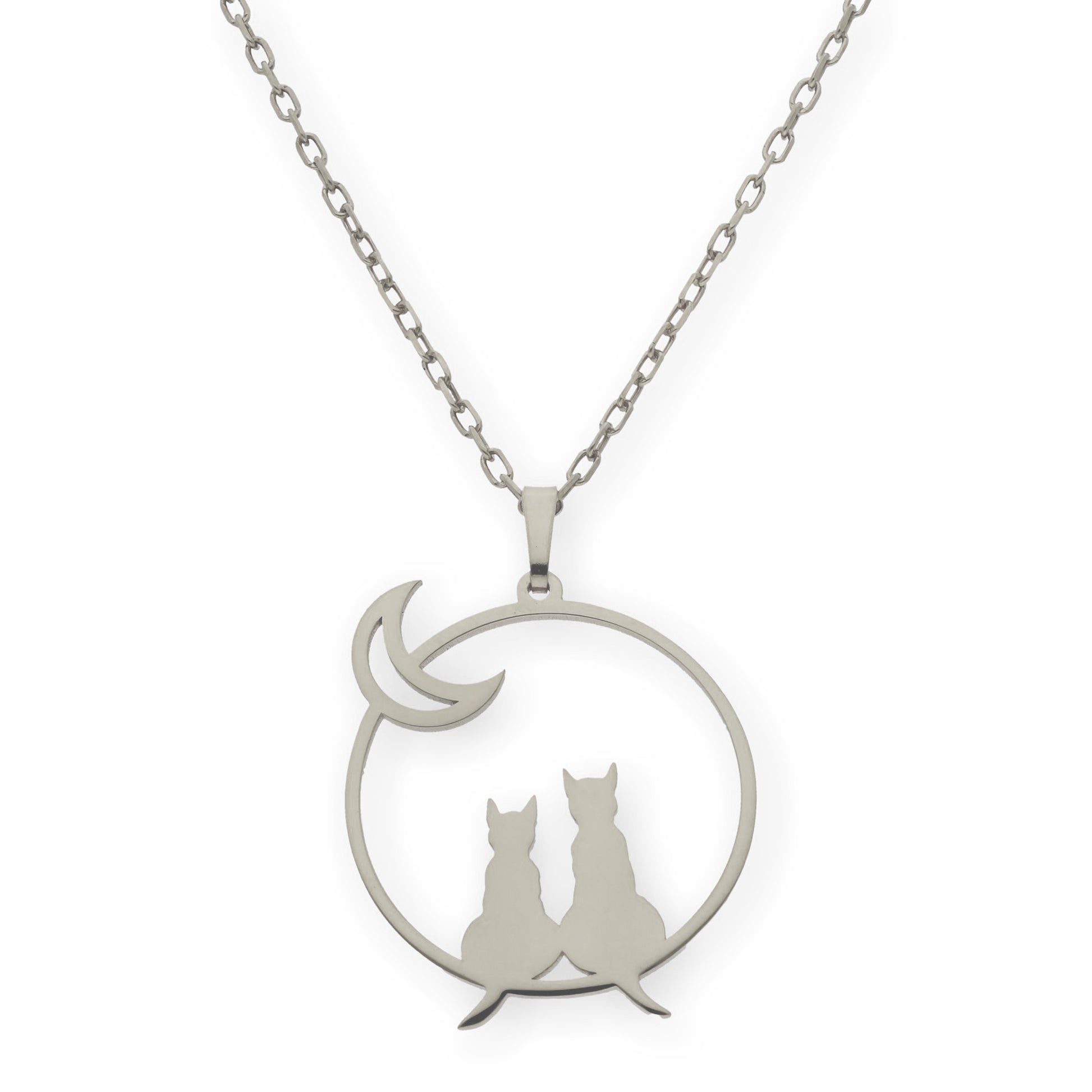 Colgante Gato y Luna en Plata de Ley 925 y baño Oro rosa 18k
