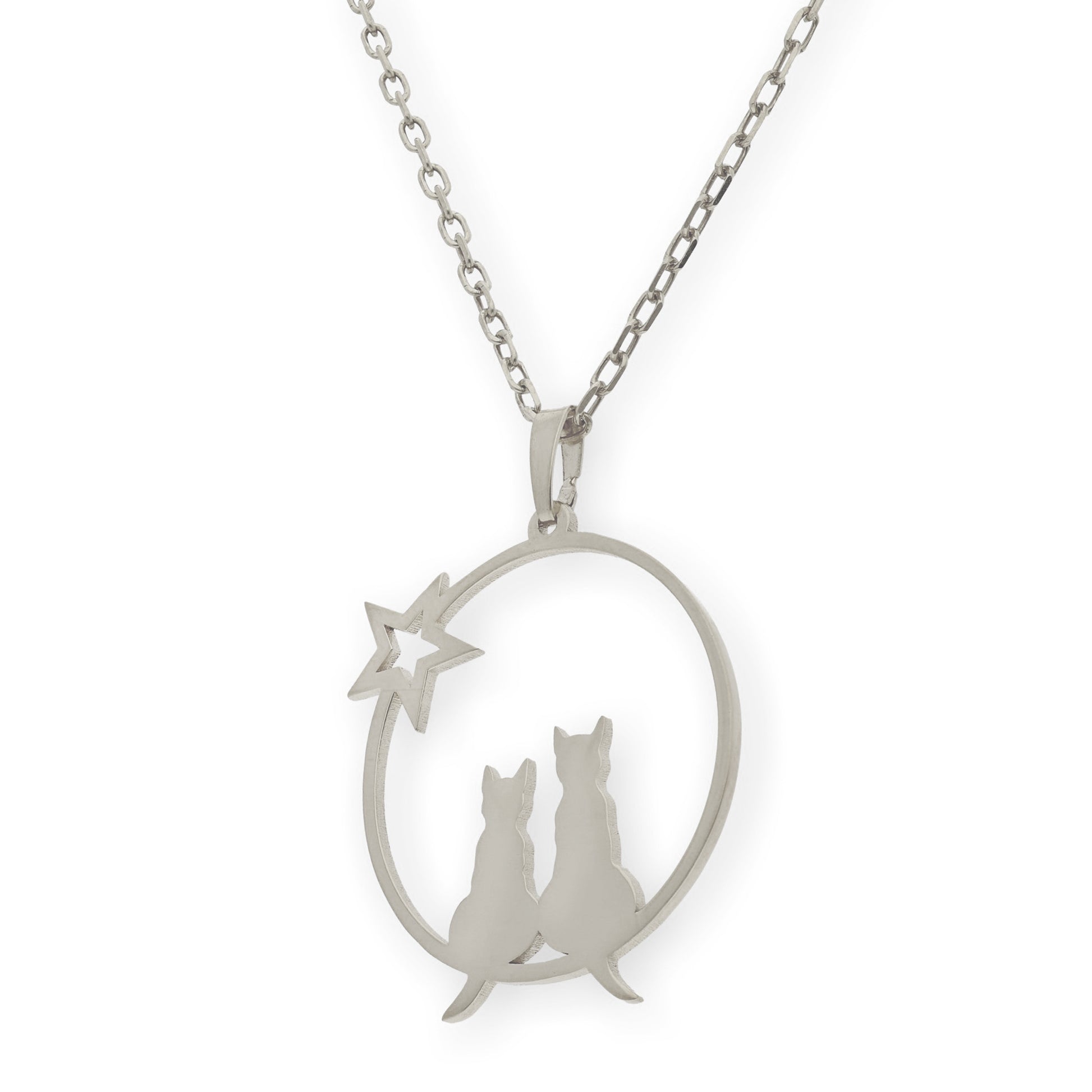 Colgante Gato y Estrella en Plata de Ley 925 y baño Oro 18k