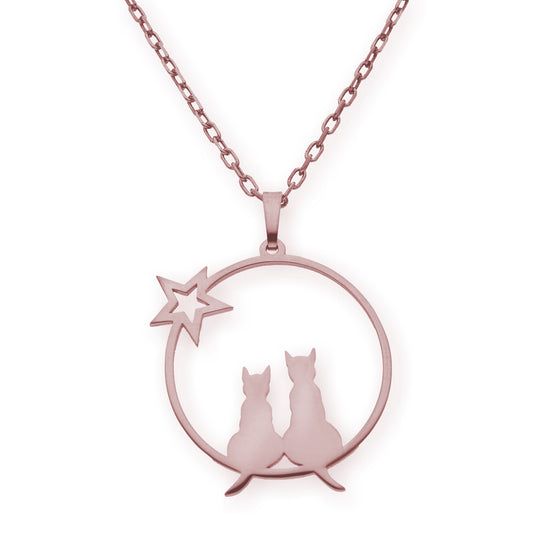 Colgante Gato y Estrella en Plata de Ley 925 y baño Oro 18k