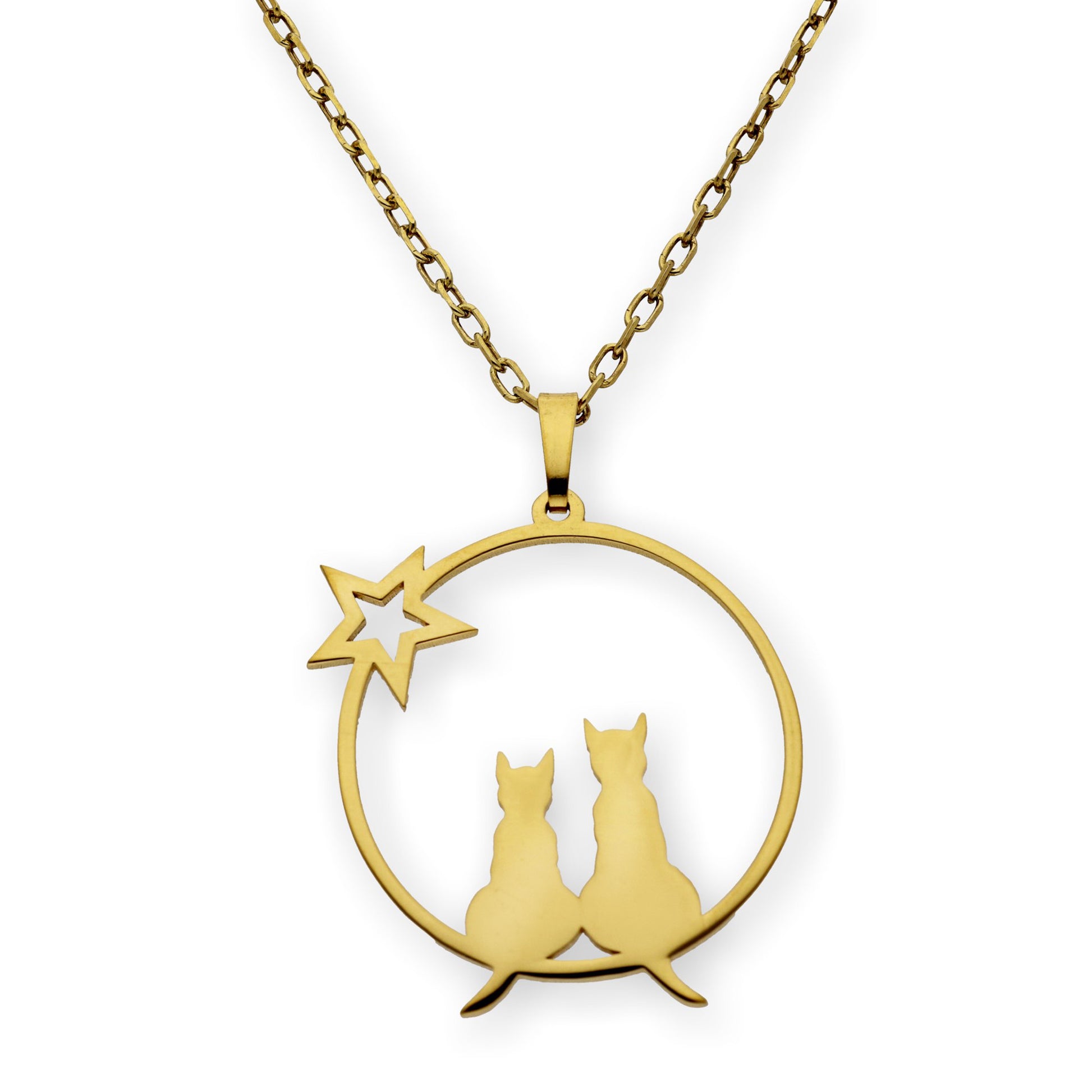 Colgante Gato y Estrella en Plata de Ley 925 y baño Oro rosa 18k