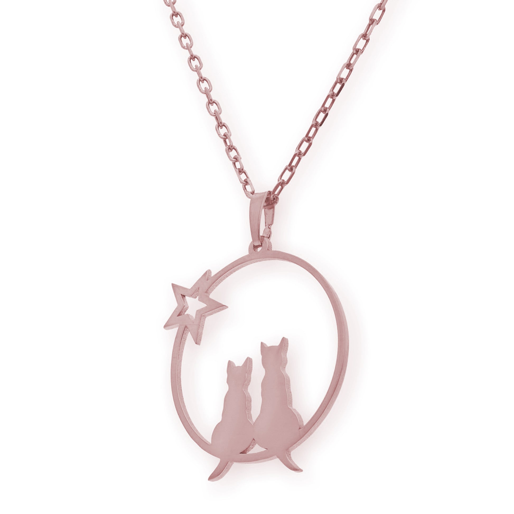 Colgante Gato y Estrella en Plata de Ley 925 y baño Oro rosa 18k