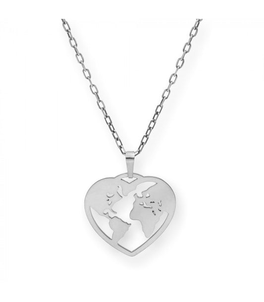 Colgante Corazón Bola del Mundo Plata 925