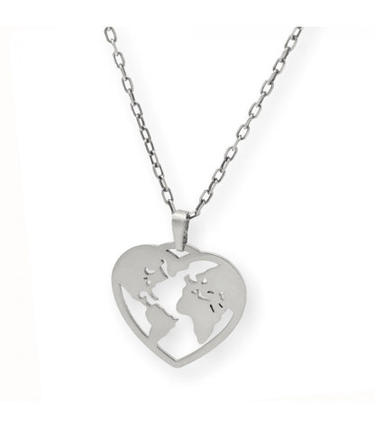 Colgante Corazón Bola del Mundo Plata 925