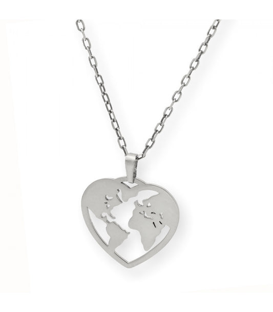 Colgante Corazón Bola del Mundo Plata 925