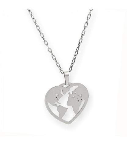 Colgante Corazón Bola del Mundo Plata 925