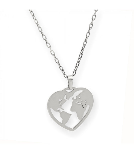 Colgante Corazón Bola del Mundo Plata 925
