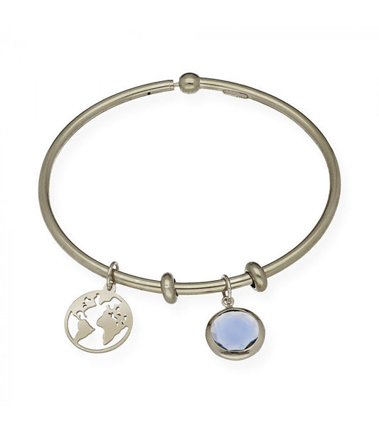 Pulsera Stone con Bola del Mundo Plata 925 y Piedra de Color