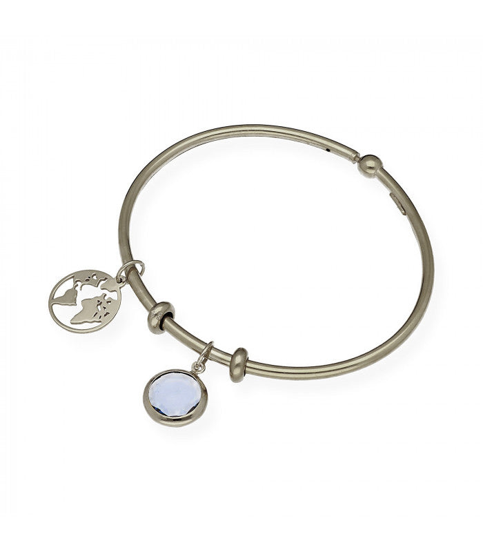 Pulsera Stone con Bola del Mundo Plata 925 y Piedra de Color