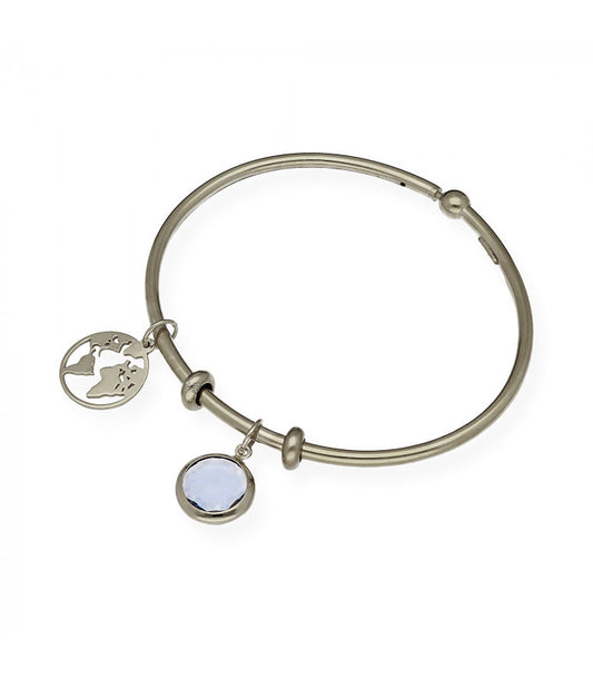 Pulsera Stone con Bola del Mundo Plata 925 y Piedra de Color