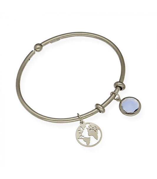 Pulsera Stone con Bola del Mundo Plata 925 y Piedra de Color