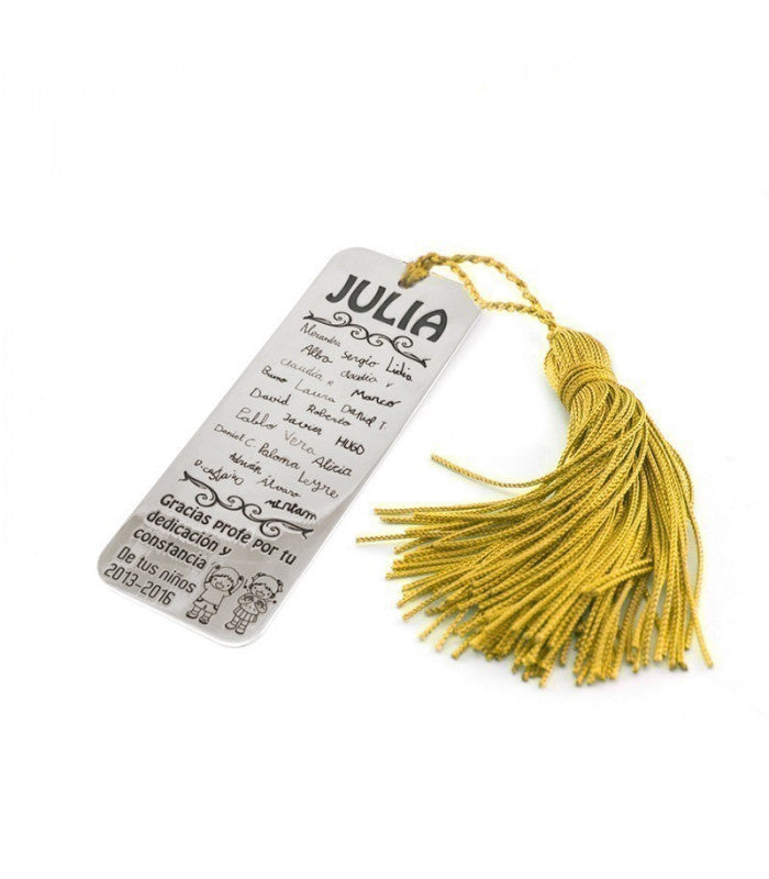 Marcapáginas de plata para profesores con grabación manuscrita