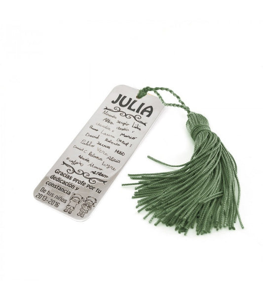 Marcapáginas de plata para profesores con grabación manuscrita