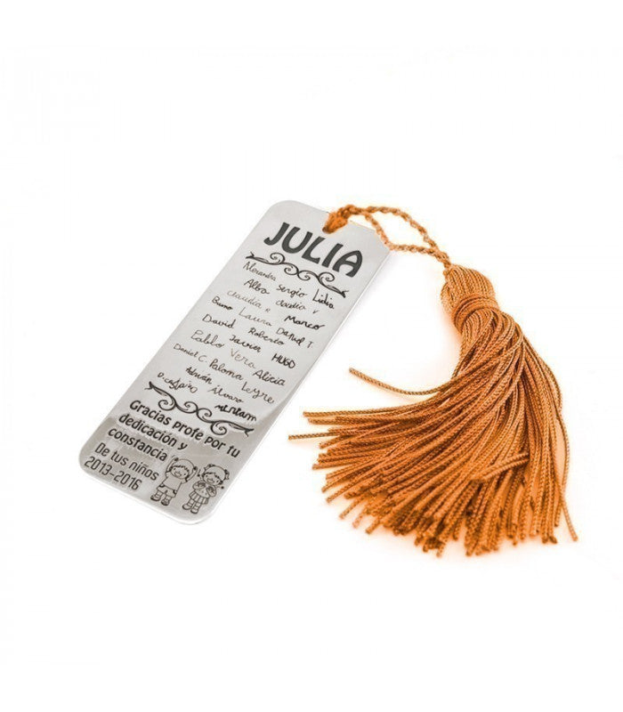 Marcapáginas de plata para profesores con grabación manuscrita