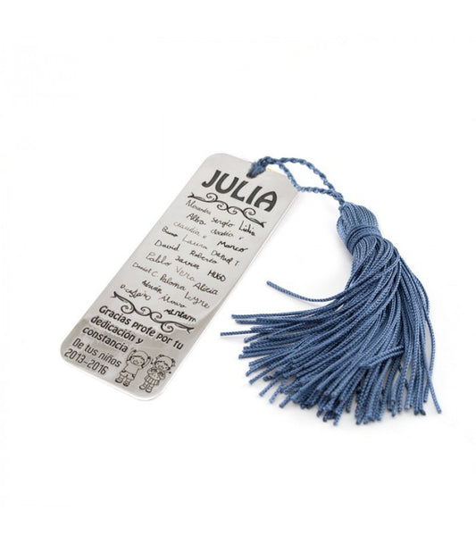 Marcapáginas de plata para profesores con grabación manuscrita