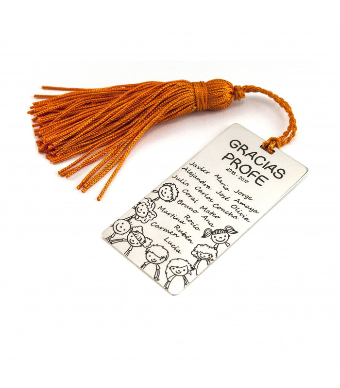 Marcapáginas de plata Gracias profe con niños